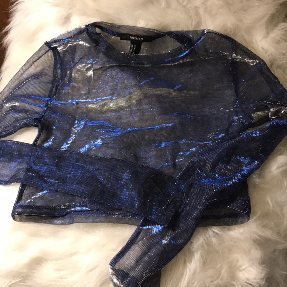 Blue silver mesh festival top